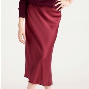 NWOT Quince Burgundy Washable Silk Midi Skirt